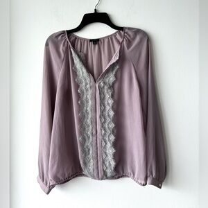 Ann Taylor Blouse Light Purple Lace Sheer Long Sleeve Women S Romantic Fairy